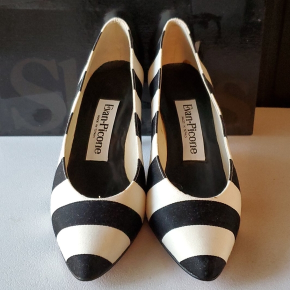 Evan-Picone Black & White Striped Heels 6.5 - Picture 6 of 9